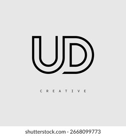 Logotipo de letra creativa de UD: monograma de línea mínima en negro para un diseño de identidad de marca moderno.