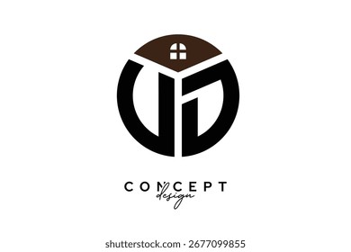 Diseño creativo del concepto del logotipo del monograma de la propiedad inmobiliaria de UD en forma del círculo