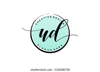 UD handwriting logo with circle template vector signature, wedding, fashion, floral and botanical with creative template.
