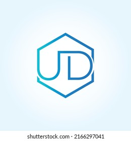 Letra UD hexagone con logotipo creativo único con color azul y gris