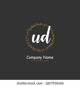 UD Initial handwriting and signature logo design with circle. Beautiful design handwritten logo for fashion, team, wedding, luxury logo.