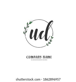 UD Initial handwriting and signature logo design with circle. Beautiful design handwritten logo for fashion, team, wedding, luxury logo.