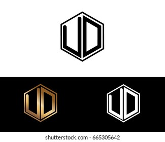 UD initial letters linked with hexagon shape logo

