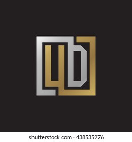 UD initial letters looping linked square elegant logo golden silver black background