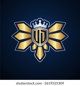 UD initial letters monogram logo for gaming with shield and eagle wing