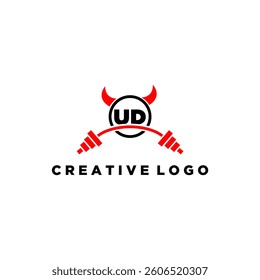 UD initial monogram for fitnes or gym logo with devil style design