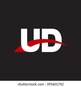 UD initial overlapping swoosh letter logo white red black background