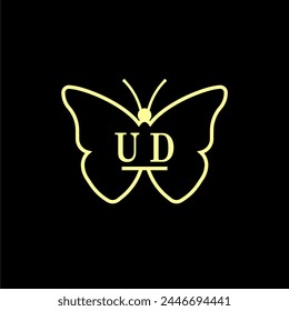 UD Initials Ilustración vectorial de logotipo de mariposa de lujo