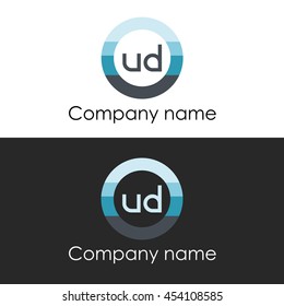 UD letter circle shape icon logo white blue