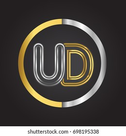 UD Letter logo in a circle. gold and silver colored. Vector design template elements for your business or company identity.
