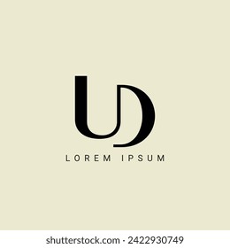 Logo-Design für UD-Buchstaben. UD Polygon, Kreis, Dreieck, Hexagon, flacher und einfacher Stil mit weißem Farbabänderungs-Buchstaben Logo in einem Zeichenbrett. UD minimalistisches und klassisches Logo. UD