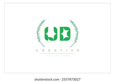 UD letters eco logo with leaf. Fresh nature and healthy leaf logo design.