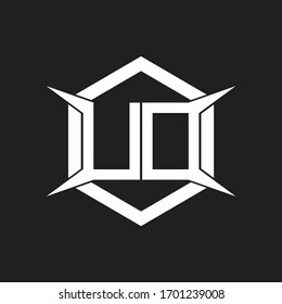 Monograma de logotipo UD con hexágono y plantilla de diseño de forma de cuatro ejes
