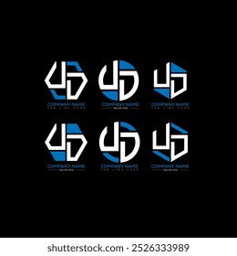 UD minimalist and classic logo set design.UD monogram polygonal and circle shape vector. UD unique design.
