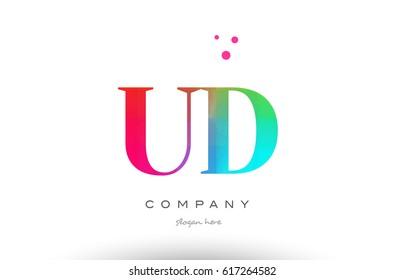 UD U D creative rainbow colors colored artistic alphabet company letter logo design vector icon template