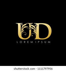 UD U D Gold Letter Logo With Luxury Floral Design