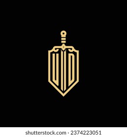 Blindaje UD vintage y logotipo inicial de espada en un diseño profesional de alta calidad que se imprimirá a través de cualquier medio impreso