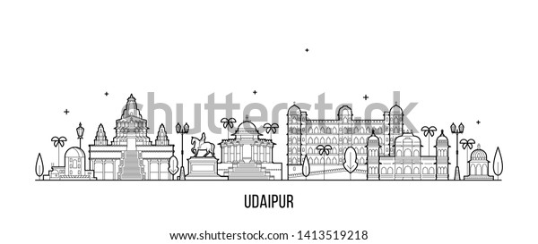 Udaipur Skyline Rajasthan India This Illustration Stock Vector (Royalty ...