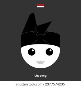 udeng simple cute post eps art face grey bw black white head band from bali island hindu Hinduism clan area. old cultural local hat cap headgear icon in child kid boy man fun front emoji flat style