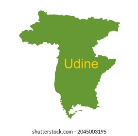 Udine province map vector silhouette illustration isolated on white background. Italy territory, part of region Friuli Venezia Giulia. Europe country division.