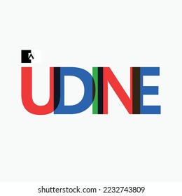 Udine vector RGB overlapping letters typography with flag. Italy's city logotype decoration.