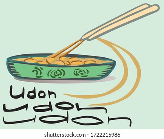 Udon with cuttlefish ink. Graphics. For design and advertising. In color