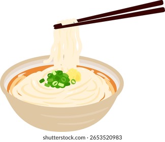 Macarrão de udon apanhado com pauzinhos