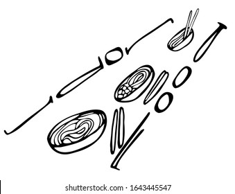 Udon. Stylized inscription: "Udon. food". To advertise noodles, food