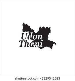 Udon Thani-Karte und schwarzes Buchstabendesign auf weißem Hintergrund