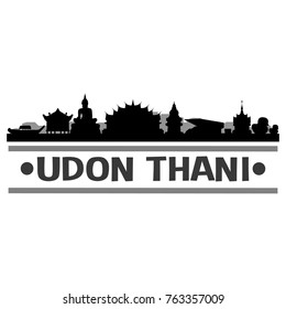 Udon Thani Skyline Silhouette Stamp City Design Vector Art Template 