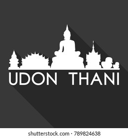 Udon Thani Thailand Asia Flat Icon Skyline Silhouette Design City Vector Art Famous Buildings.