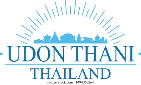 Udon Thani Thailand City. Banner Design. City Skyline. Silhouette Vector. Famous Monuments.