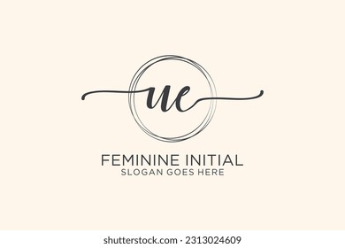 UE beauty monogram and elegant logo design handwriting logo of initial signature, wedding, fashion, floral and botanical with creative template.