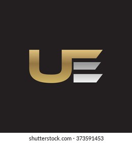 UE company linked letter logo golden silver black background