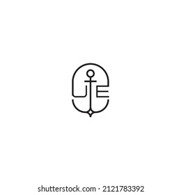UE creative letter logo design in anchor concept with high quality professional design that will print well across any print media