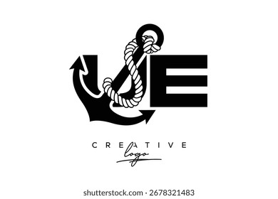 UE Criativo Monograma Último logotipo com âncora e design de corda