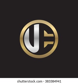 UE initial letters circle elegant logo golden silver black background