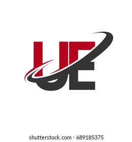 UE initial logo company name colored red and black swoosh design, isolated on white background. vector logo for business and company identity.