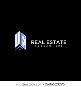 UE initial monogram building and roof logo for real estate