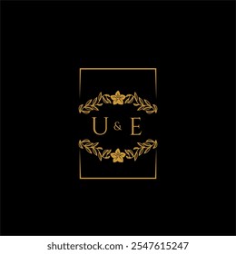 UE initial monogram decoration for wedding logo with creative square line
