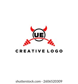UE initial monogram for fitnes or gym logo with devil style design