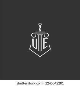 UE initial monogram law firm with sword and pillar logo design