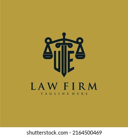 UE initial monogram for lawfirm logo with sword and scale
