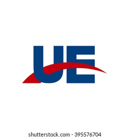 UE initial overlapping swoosh letter logo blue red