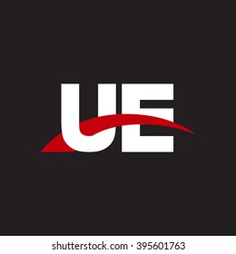 UE initial overlapping swoosh letter logo white red black background