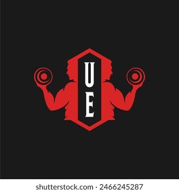 UE initials fitness sport gym logo design vector