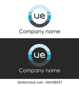 UE letter circle shape icon logo white blue