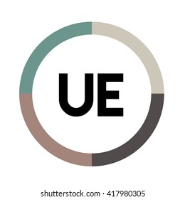 UE letter, four colors in abstract background logo, design identity in circle, alphabet letter