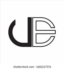 UE Letter logo monogram with oval shape negative space design template white background