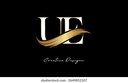 UE Letter Monogram Logo - Eleganter Goldschmiedestrich Buchstabenzeichen für Luxus-Branding, Mode, Boutique Premium Identity Design
